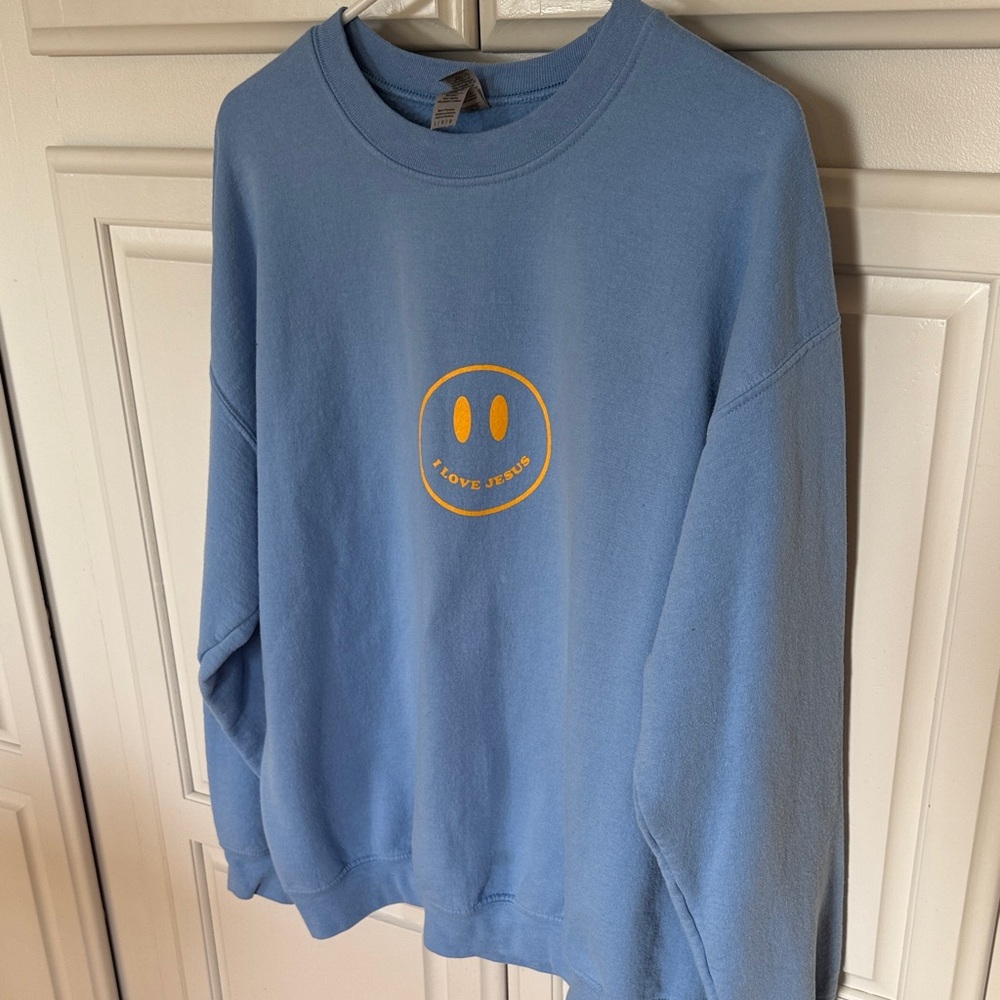Gildan Blue Crewneck Sweater with Yellow Smiley